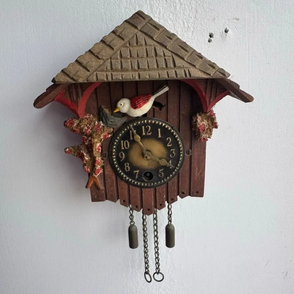 Vintage German Black Forest Cuckoo Clock Floral Folk Art Small Wall Decor
